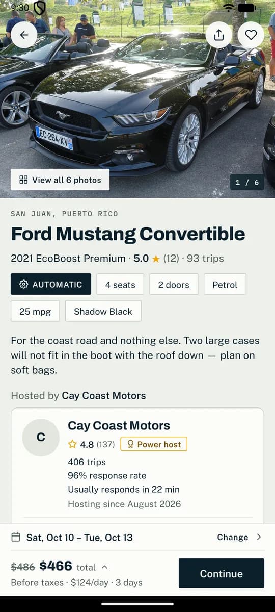A car listing in the Roadelle app, with photographs and the price